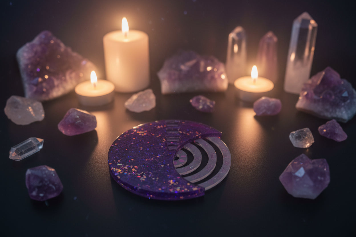 Celestial Moon Perpetual Calendar – Sparkling Amethyst Resin