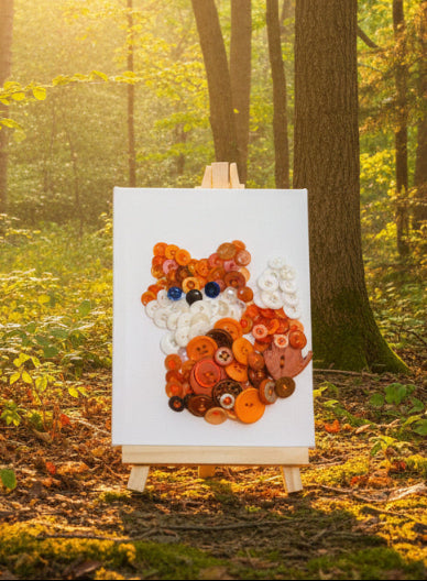 "The Forest Guardian" – Handcrafted Button Art Fox on Canvas