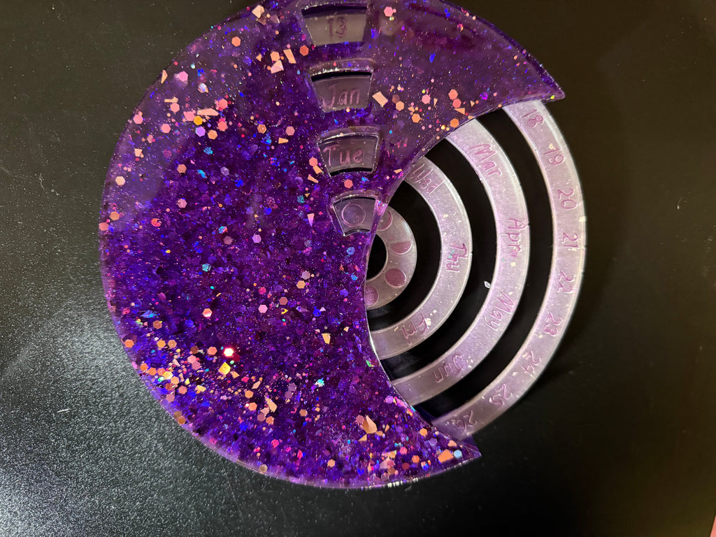 Celestial Moon Perpetual Calendar – Sparkling Amethyst Resin